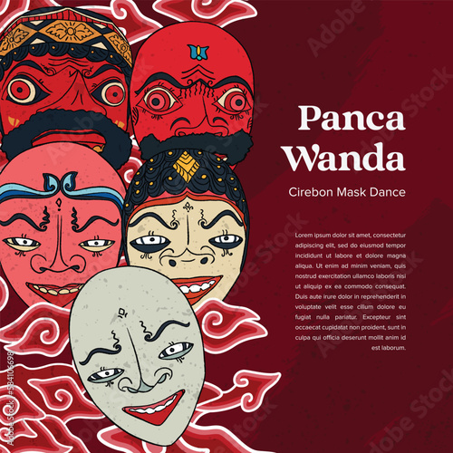 sundanese culture traditional mask called pancawanda hand drawn illustration photo