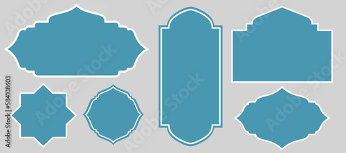 Set of blue Islamic shapes background with white border