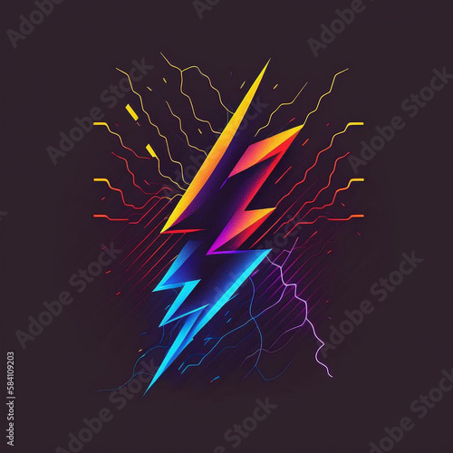 Colorful Neon Lightning Thunder Bolt Generative AI photo