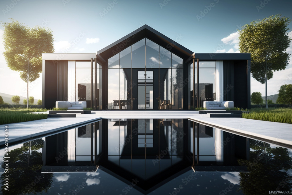 Hyper modern residential villa with contemporary architecture. Generative ai illustration Hyper modern residential villa with contemporary architecture. Generative ai illustration