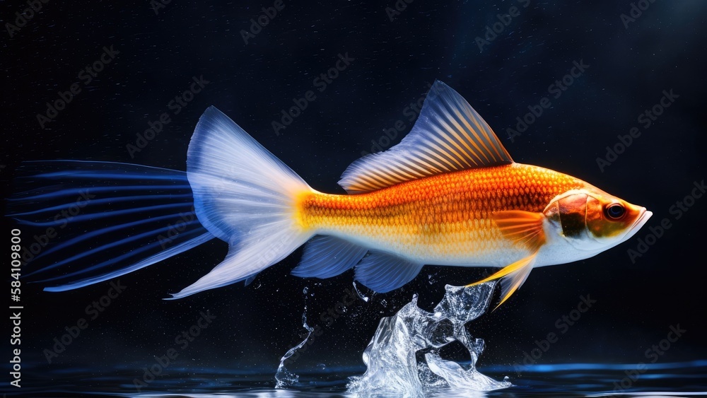 Beautiful Fish swimming in dark water. Isolated on black background, VFX shot. AI Generated. Beautiful Fish swimming in dark water. Isolated on black background, VFX shot. AI Generated.