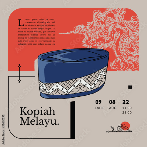 kopiah melayunese traditional hat indonesia culture handrawn illustration photo