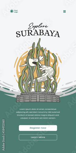 Fényképezés UI smartphone with handdrawn surabaya culture illustration