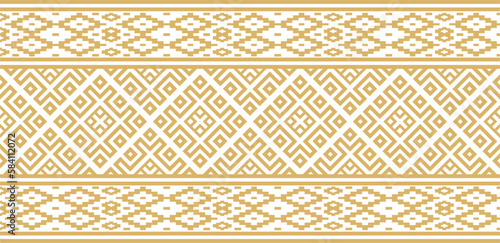 Vector golden color seamless Belarusian national ornament. Ethnic endless black border, Slavic peoples frame.