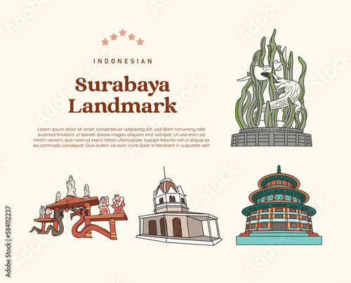 Isolated Indonesian Surabaya landmark and culture illustration