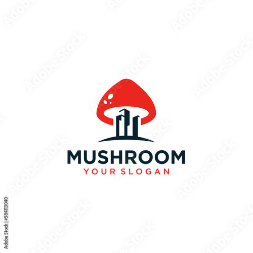 vector mushroom logo design with building