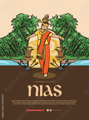 nias indonesia culture fanari moyo dance handrawn illustration poster design inspiration photo