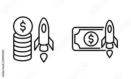 money with rocket, illustration of increased economy icon vector