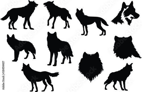 Set of wolf silhouettes. Wolf silhouettes vector illustrations set.