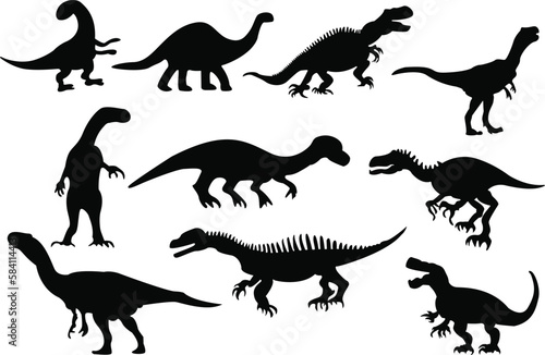 Fototapeta Naklejka Na Ścianę i Meble -  Dinosaur silhouettes set. Set of dinosaur icons. Dinosaur vector illustrations set.