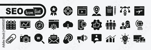 SEO and Development web icons style. Contact, Target, Website. Vector illustration.