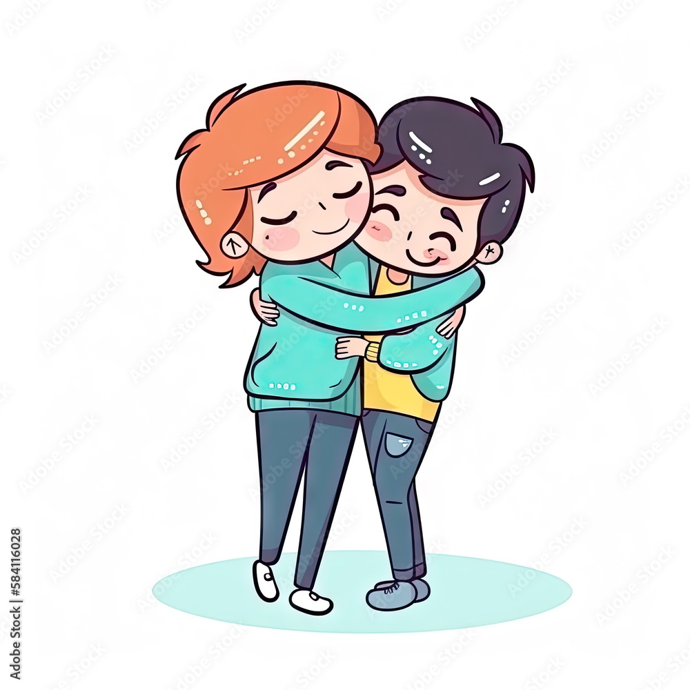 Obraz premium Cartoon character of hugging couple, lover, white background