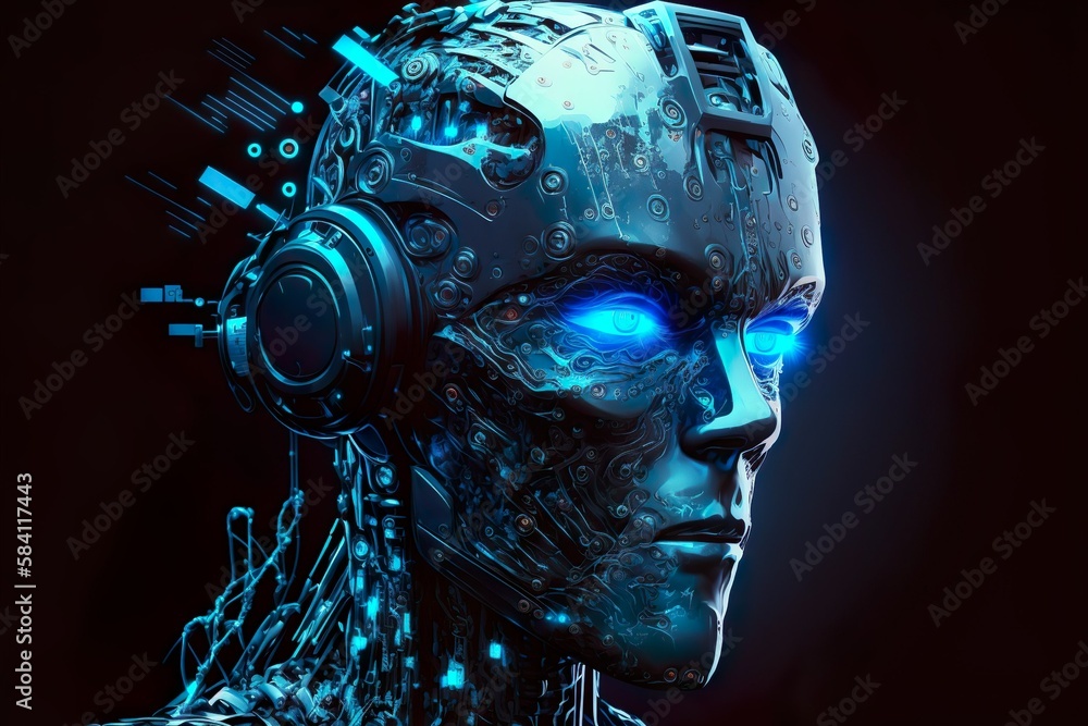 Futuristic Robot with Blue Glowing Artificial Intelligence Futuristic Robot with Blue Glowing Artificial Intelligence