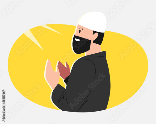 Muslim men pray. Simple flat vector illustration.