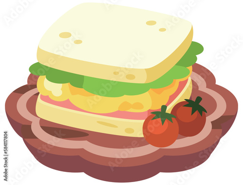 サンドイッチのイラスト_コロンとかわいいシンプルお料理ベクターイラスト