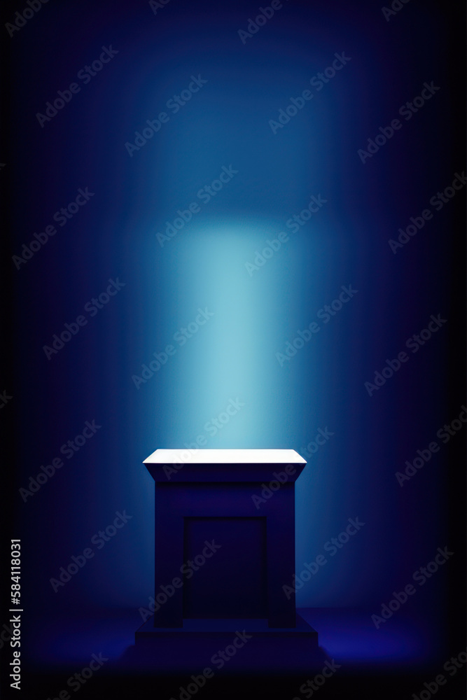 blue pedestal on dark background with spotlight, product podium, stage for display product 3d render blue pedestal on dark background with spotlight, product podium, stage for display product 3d render