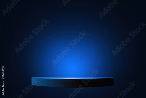 blue pedestal on dark background with spotlight, product podium, stage for display product 3d render