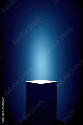 blue pedestal on dark background with spotlight, product podium, stage for display product 3d render