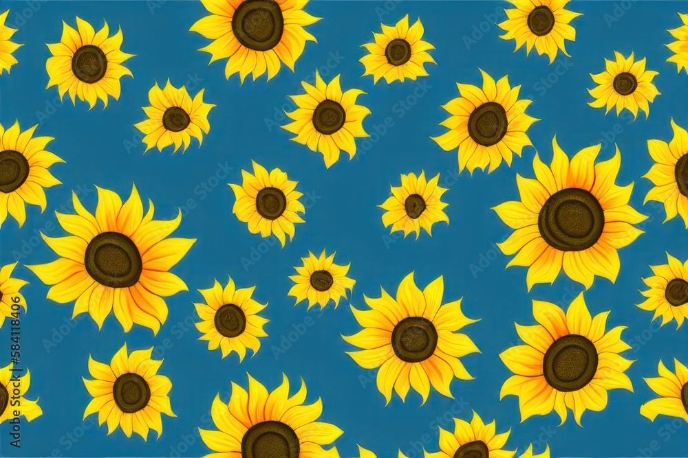 sun flower on blue background, sunflower pattern texture for fabric sun flower on blue background, sunflower pattern texture for fabric