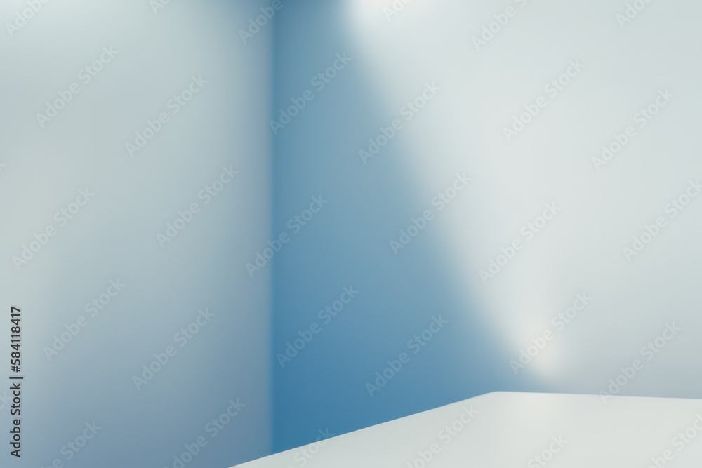 light blue 3d render room light from window, stage for product