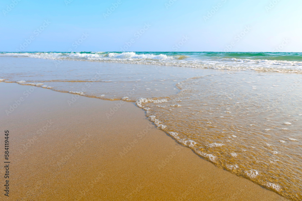 Fototapeta premium Beach with wave and blue sea water background