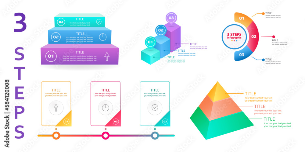 Business infographics set. 3 steps. 3 D. Vector illustration. Business infographics set. 3 steps. 3 D. Vector illustration.
