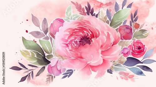 Floral Watercolor Background in Pretty Pink and Purple Pastel Colors  Wedding  Bridal  and Mothers Day Themed Flower Illustrations - Generative AI