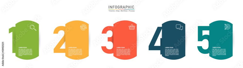 Obraz premium 5 Business option infographic template. Minimal step workflow number icon presentations. Timeline diagram object vector.