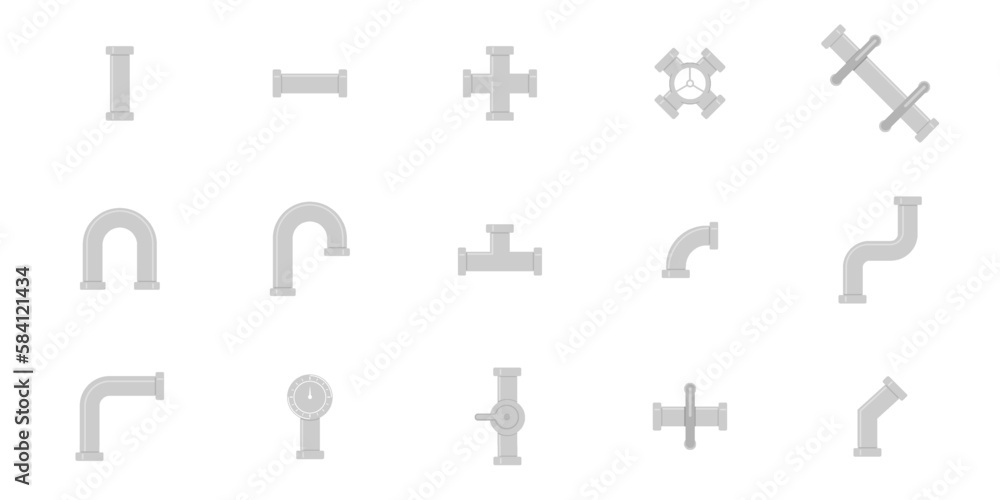 Set of plumbing pipe hardward icon. Construction connection technical pressure plumbing systems. Silhouette flat vector 512x512 pixels. Set of plumbing pipe hardward icon. Construction connection technical pressure plumbing systems. Silhouette flat vector 512x512 pixels.