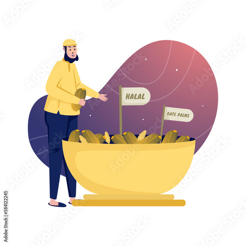 A muslim with dates palm for iftar ramadan vector illustration