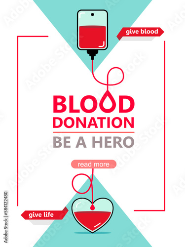 Blood bag with a heart. blood donation day for poster, banner, card, and background. Vector illustration flat design concept.	