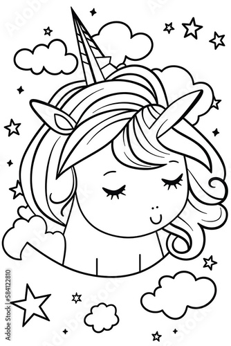 Kawaii Unicorn in outline style. Coloring Pages for Kids  Coloring Book for Children