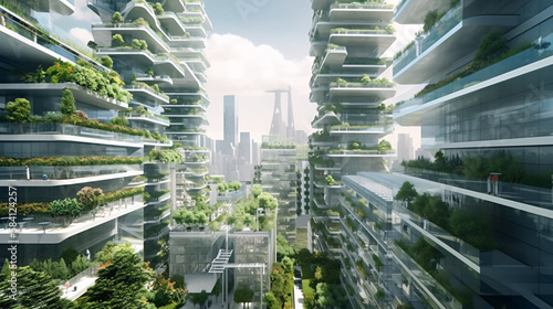 green city futuristic cyber skyscraper generative ai 