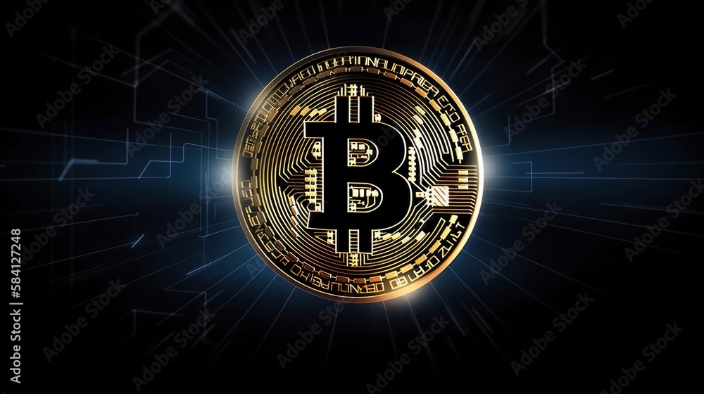 Fototapeta premium bitcoin gold coins with sign on top, crypto technology copy space wallpaper, generative ai 