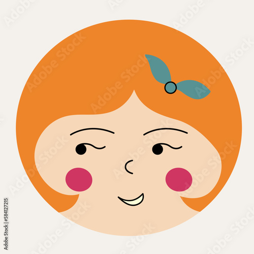 Feminine look, abstract personage, mascot design, funny face, cute icon.