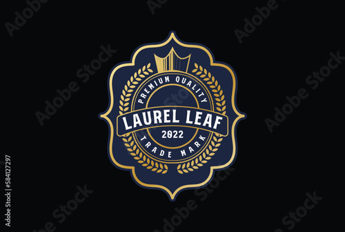 Vintage Retro Round Wheat Grain or Laurel Leaf Badge Emblem Label Logo Design