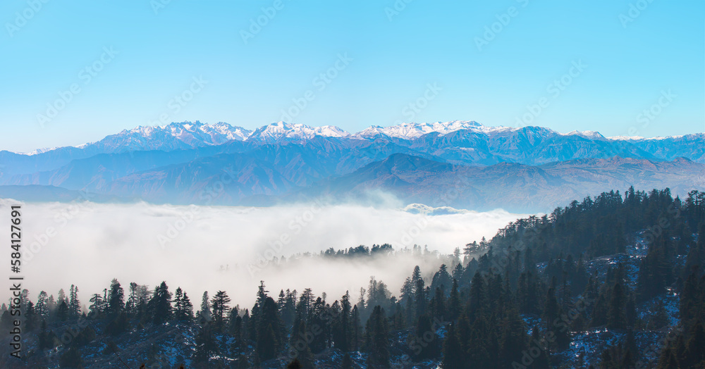 Misty view of the blue mountain range -  Beautiful landscape with cascade blue mountains at the morning