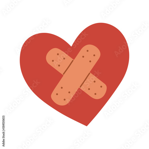 Reconciliation concept. Cupid couple reconciles, heart with patch. Restore love. Abstract vector flat design.