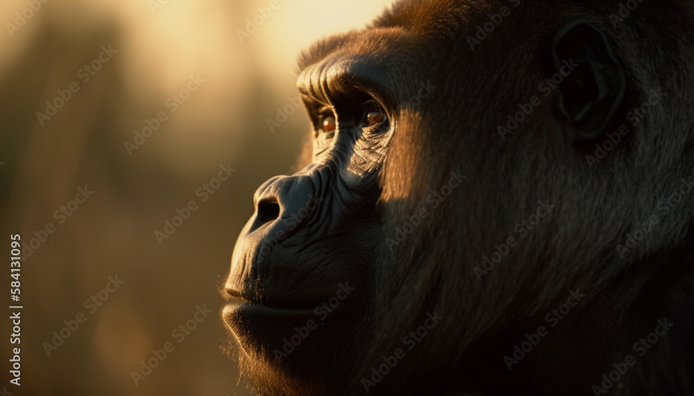 Silverback black gorilla, side view