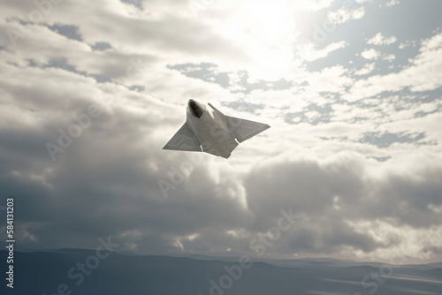 paper military fighter flying among the clouds  Generative AI