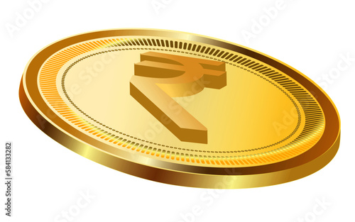 Golden isolated rupee coin on the white background. Vector finance design element indian rupee
