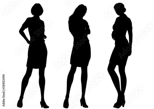 Obraz na płótnie ビジネスシーンの女性3人シルエット 腕組みポーズの全身正面イラストセット w salonie