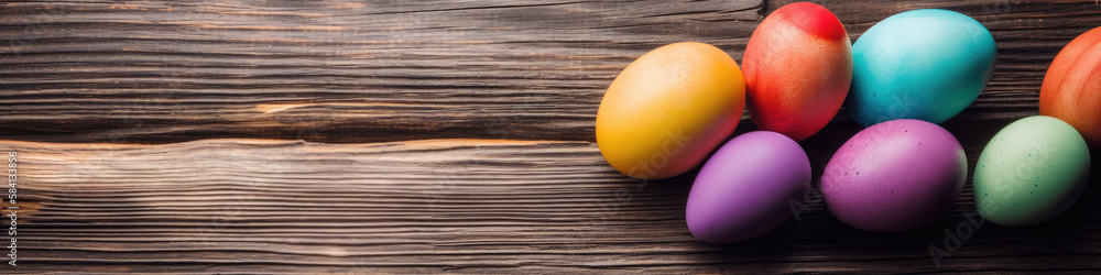 Easter Eggs on wooden background with copy space wallpaper banner, Easter Eggs on wooden background with copy space wallpaper banner,