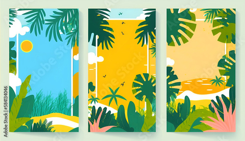 A set of four banners with tropical plants