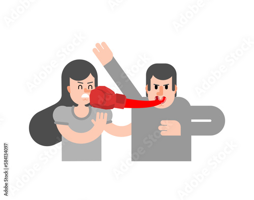 Couple quarrel. Tongue is like boxing glove. Hitting with words. Concept swearing and quarrel between lovers