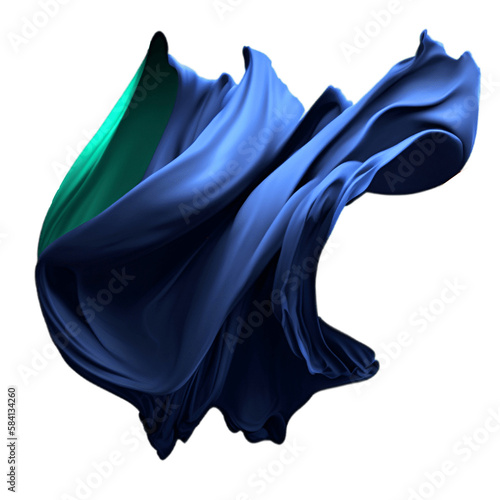 blue abstract flying fabric on transparent background