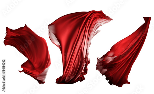 red abstract flying fabric on transparent background