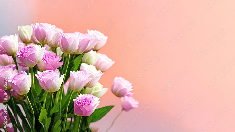 Beautiful spring flowers on background with copy space. Mother's Day . Women's Day . Valentine's Day. Copy space. Spring Sale Banner. Generate by ai