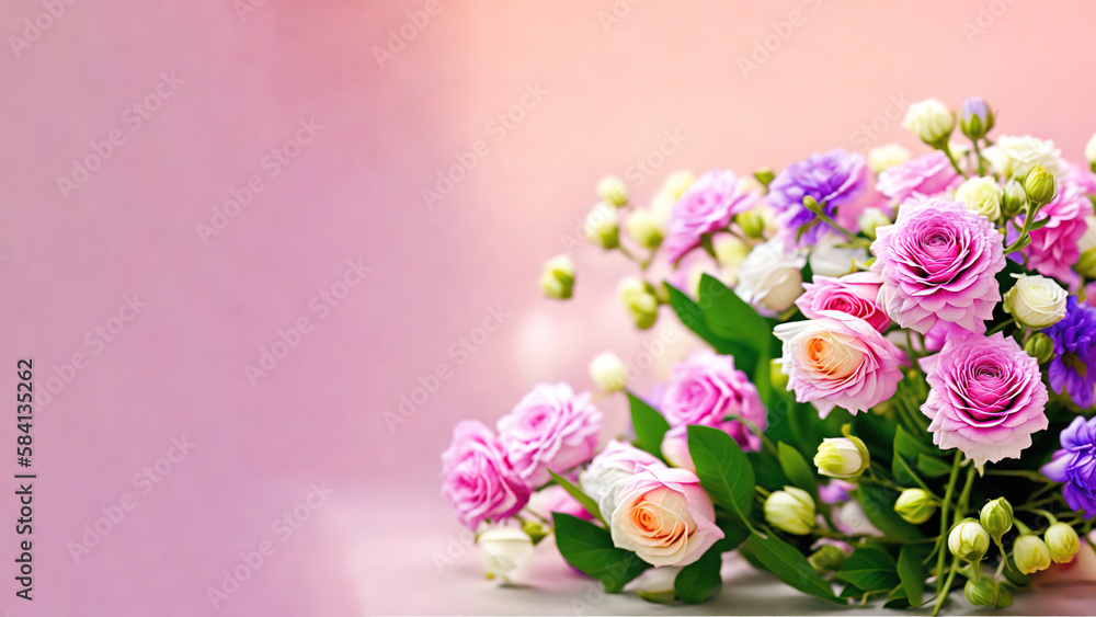 Beautiful spring flowers on background with copy space. Mother's Day . Women's Day . Valentine's Day. Copy space. Spring Sale Banner. Generate by ai