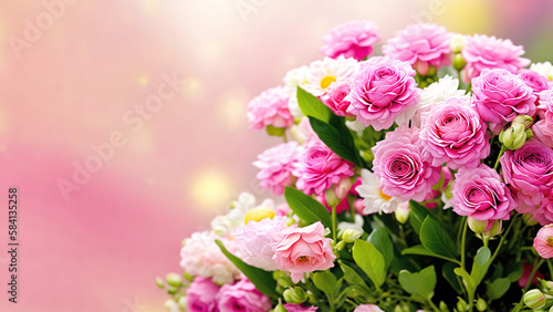 Beautiful spring flowers on background with copy space. Mother s Day . Women s Day . Valentine s Day. Copy space. Spring Sale Banner. Generate by ai